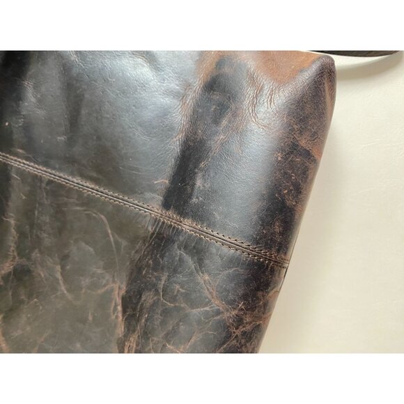 Estalon Brown Leather Crossbody Bag Zip Adjustable Strap OS 9"X 9" Boho Rustic - Picture 15 of 16